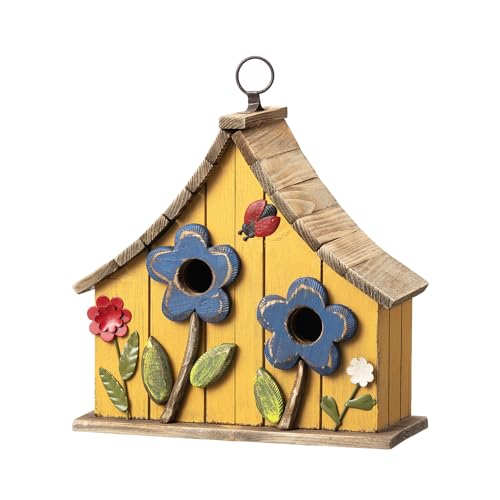 Yellow Birdhouse with 3D Flowers