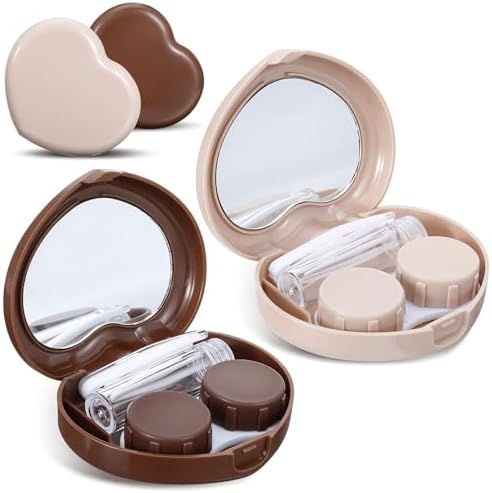 2 Pcs Heart Contact Lens Case,Brown Contact Lenses,Travel Size Po...