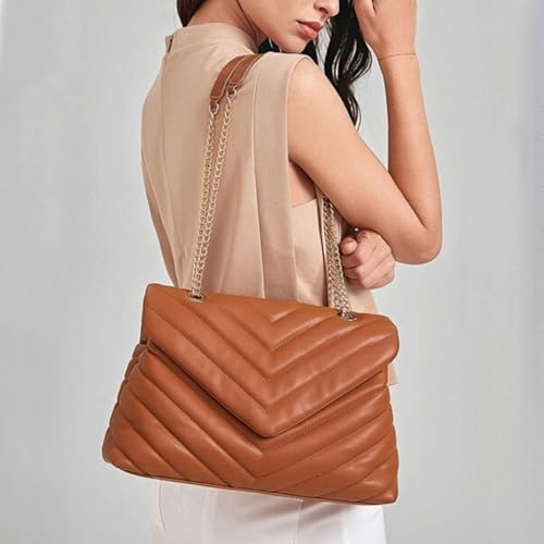 Image of Women Shoulder Bag, Fashionable Quilted Vegan leather Crossbody Purses with Adjustable Chain Designer Purses
