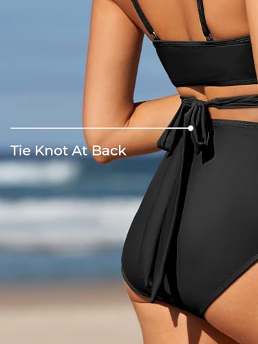Summer Mae YZ-SMYF0938-K0-M Maternity Criss Cross Bikini Swimsuits High Waist String Floral Bathing Suit Two Piece Pregnancy Swimwear Black Medium thumb #4