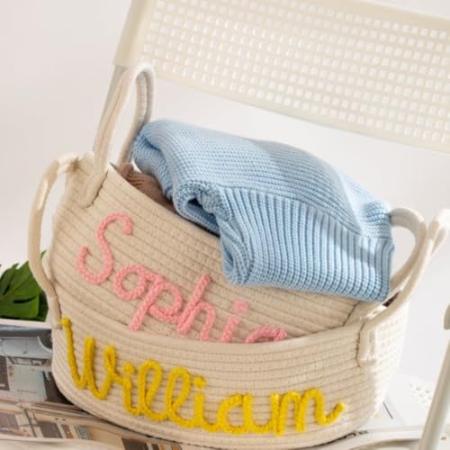 Hainadian Cesta personalizada para niños - Regalo para baby shower, Pascua y animales domésticos - Cesta con nombre para niñas y niños