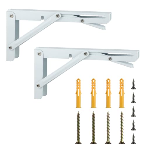 PaxCulina 2 Escuadras abatibles, Bisagras abatibles, Soporte de pared plegable, adecuado para casa, almacén, cocina, oficina, mesa, pared (blanco, 20×10.8 cm)