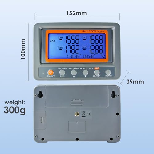 Digitales 4-Kanal-Thermoelement-Thermometer, Temperaturrekorder, Datenlogger, Mehrkanal-K-Typ-Thermometer, Thermoelement-Lesegerät mit 8 GB SD-Karte, 2 Perlentyp-K-Thermoelementsonde