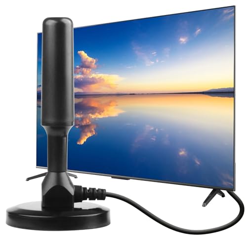 Antena TV Digital Interior, Antena TDT Interior HD Recepción 360° Alcance de 120 km con Base Magnética y Cable de 3m para Canales Locales Smart TV 4K/1080p/VHF/UHF DVB-T/T2 en Abierto