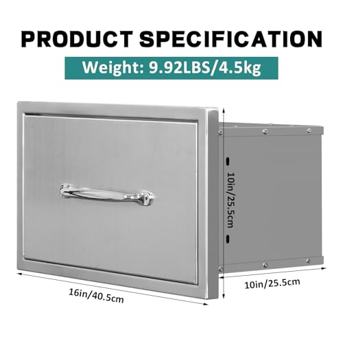 Image of Outdoor Kitchen Drawers with Paper Towel Holder 16 inch W x 10 inchH x 10 inchD Stainless Steel Paper Towel Drawer Flush Mount Access Drawers for Outdoor Kitchen Island, Patio Grill Station