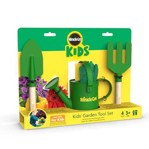 Red Toolbox Miracle-GRO 4 Piece Hand Garden Toolset for Kids Age 3+ with Hand Trowel, Hand Fork, Gloves and Watering Can