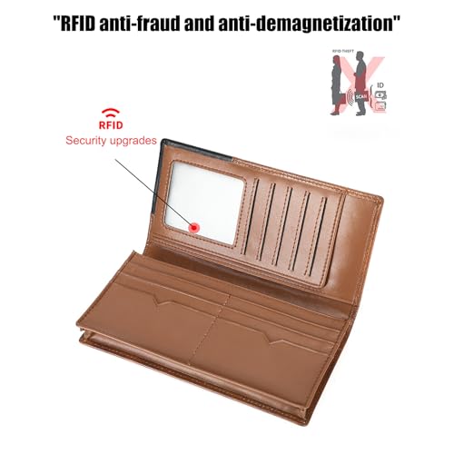 Cowhide Vintage Wallet, Genuine Leather Men's Long Handbag RFID Function, Holiday Gifts, Multifunctional Business Wallet (Brown)3