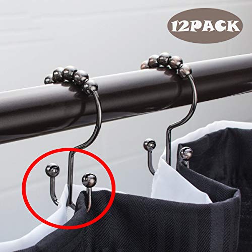 Metal Double Glide Shower Hooks Rings,Shower Curtain Rings Stainless Steel For Bathroom Shower Rods Curtains Hooks,Set Of 12 (Oil Rubbed Bronze) #TOP3