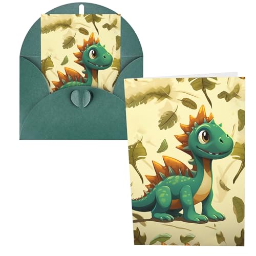 QMNSEHF かわいい漫画恐竜グリーティングカード 封筒付き Thank YouCard Happy Birthdayカード 女性用 男性用 クリスマス ハロウィン 結婚式 空白 ノートカード あらゆる機会 グリーティングカード 4x6