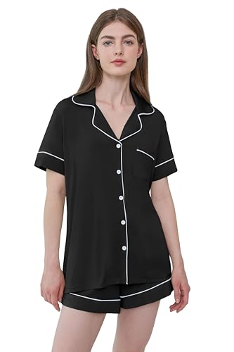 Image of Joyaria Women's Cooling Bamboo Viscose Pajamas Shorts Set Button Front | Moisture Wicking, Cool & Lightweight, Breathable PJs for Night Sweats