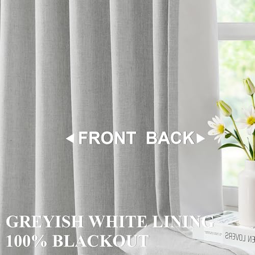 Image of Vision Home Light Gray Pinch Pleated Full Blackout Curtains Linen Blended Room Darkening Curtain Panels 102 inch for Living Room Bedroom Thermal Insulated Pinch Pleat Drapes with Hooks 40 inch Wx102 Lx2