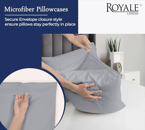 Image of Royale Linens King Pillowcase Set of 2 - Bed Pillow Cover - 20 inch x 40 inch -Silver Pillowcases - 1800 Brushed Microfiber, Wrinkle & Fade Resistant - Soft & Cozy- King Size Pillow Case (Silver)