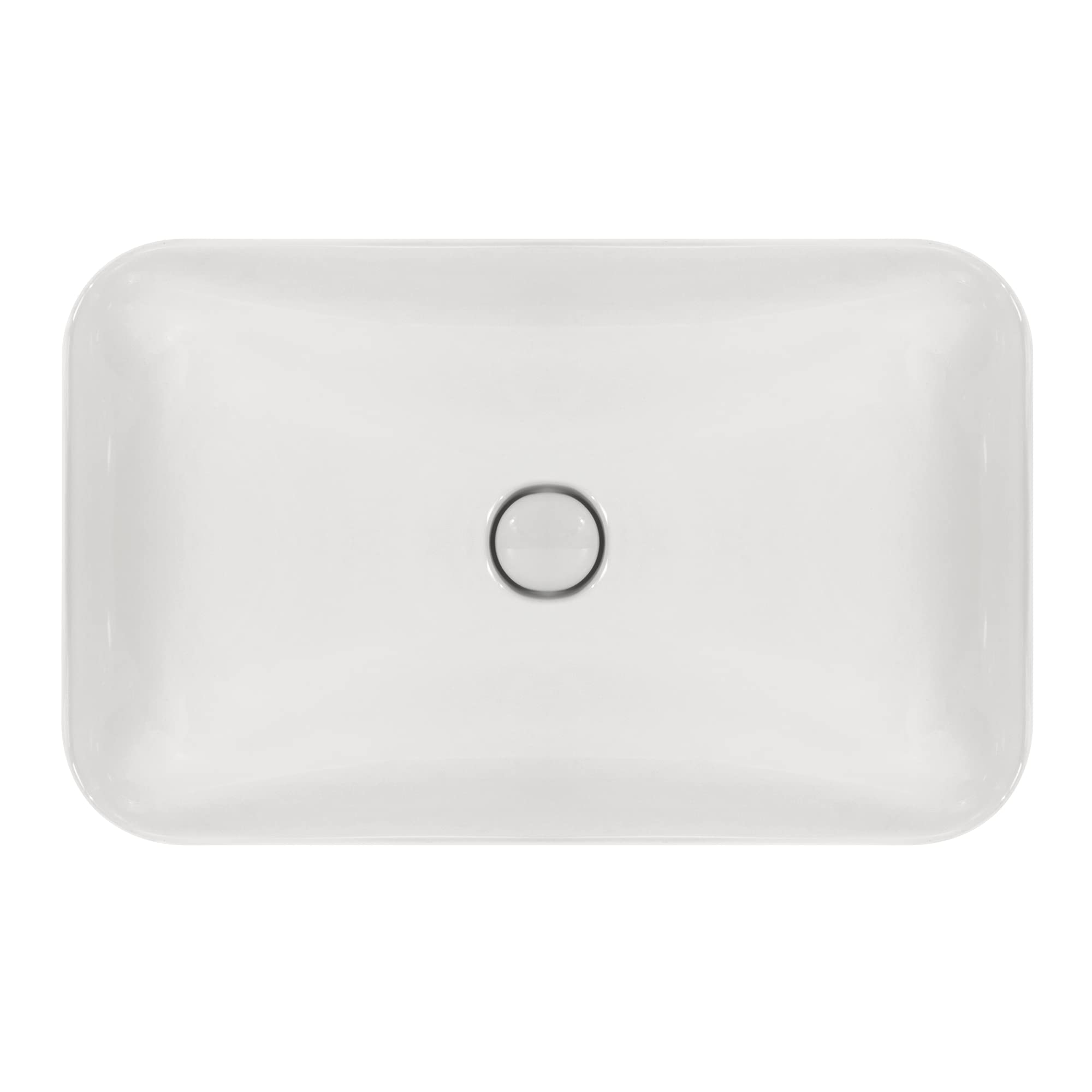Lavabo sobre Encimera Rectangular en Ceramica Brillante CHIENTI | 60x35x13.5 cm | Incluye Tapon "Pop Up" con Valvula de Desague Click Clack | Sin Taladro Grifo | Color Blanco