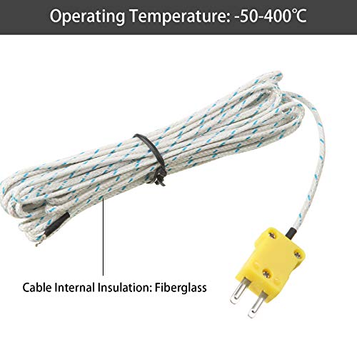 3 Meters K Type Mini-Connector Thermocouple Temperature Probe Sensor Temperature Sensing Line K Type Thermocouple Wire Measure Range -50 to 400 Celsius, Compatible with TM902C/ TES1310 (10 Pieces)