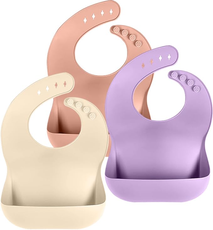 Image of Cuddle Campus Set of 3 Silicone Bibs for Babies & Toddlers,Soft Adjustable Bibs with Pocket Food Catcher for Baby Girl,Boy