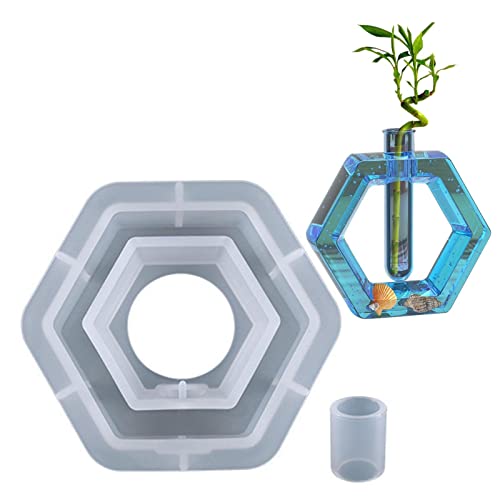 LHKK Hydroponische Vase Silikonform Pflanzenvermehrungsstation, Vase Silikonform Epoxidharz Resin Silikonform, DIY Liebe Silikonform Vasenform Tischdeko Deko (Hexagon) Cover