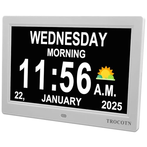 TROCOTN Dementia Clock, Digital Clock with Date and Day for Elderly Use, Large Display with Auto-Dimming for Bedroom and Living Room (10 Inches White)
