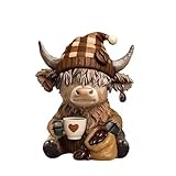 QMSKI Highland Cow Figurines Statues Ornaments,Coffee Gnomes Scottish Cattle Decor for Home, Garden, Living Room, Kitchen, Farmhouse Style Ideal Friendship Gifts (Coffee Gnomes A Style)
