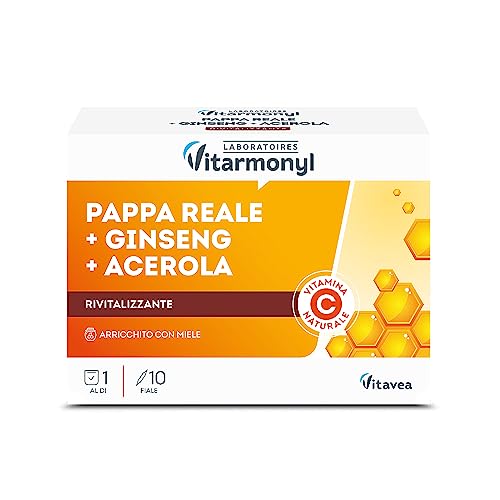 Nectar Royal - Pappa Reale, Ginseng e Acerola - Integratore per Supportare Energia e Sistema Immunitario - Con Vitamina C - Confezione da 10 Fiale - Vitarmonyl
