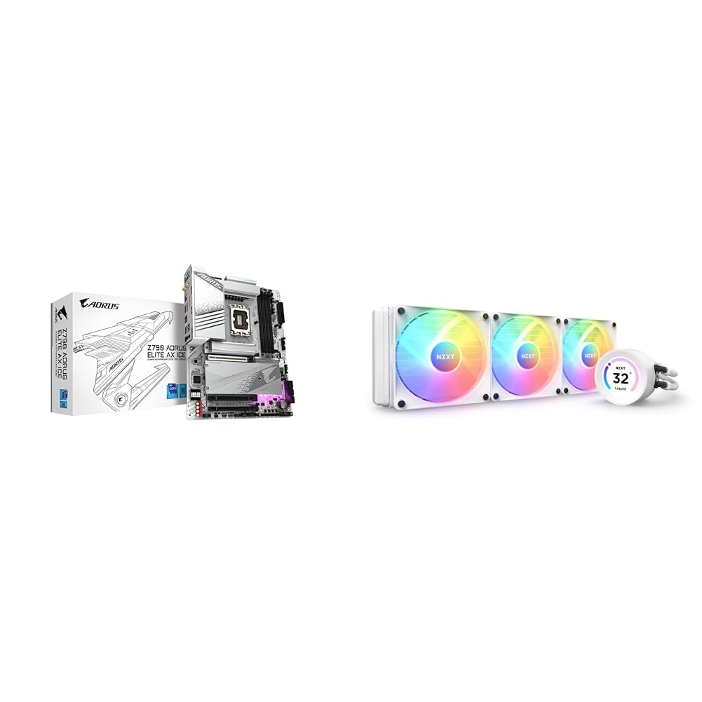 GIGABYTE Z790 AORUS Elite AX ICE, LGA 1700/ Intel/ Z790 X/ATX/ DDR5/ 4* M.2/ PCIe 5.0 & NZXT Kraken Elite 360mm RGB AIO CPU Liquid Cooler with Customizable LCD Display