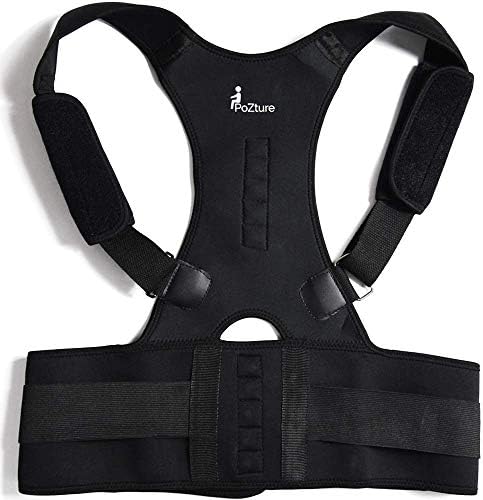 Posture Corrector Adjustable Neoprene Back Support Back Brace Lumbar Waist Support Belt Full Back Support Unisex Improves Poor Posture Provides Back Pain Relief - with Free Underarm Pads by PoZture