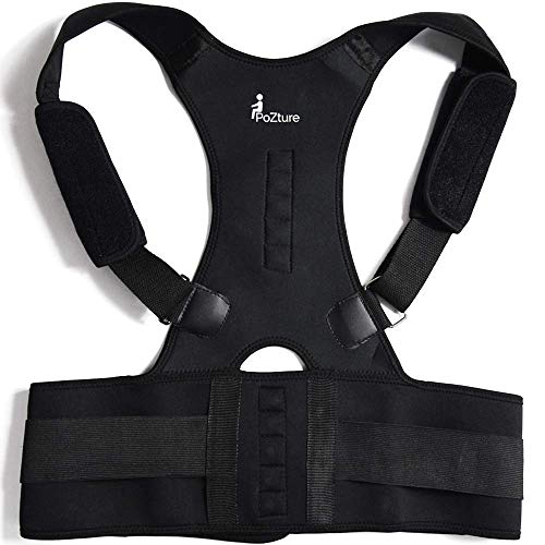 Posture Corrector Adjustable Neoprene Back Support Back Brace Lumbar Waist Support Belt Full Back Support Unisex Improves Poor Posture Provides Back Pain Relief - with Free Underarm Pads by PoZture