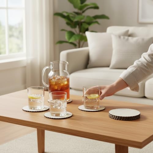 Image of Fiddlys Wooden Coaster Set of 6 | Beautiful Decorative Coaster for Tea & Coffee Cups, Mugs & Glasses | Elegant Table Decor & Gift Set | Eco-Friendly Wooden Coasters (Pack of 12 Multicolor)