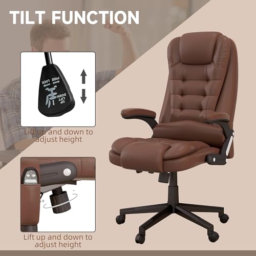 Image of HOMCOM High Back Vibration Massage Office Chair with 6 Vibration Points, Heated Reclining PU Leather Computer Chair with Armrest and Remote, Brown