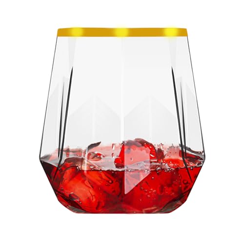 Image of Lueumxc 40 Pack Plastic Wine Glasses, 12Oz Diamond Disposable Wine Glasses Unbreakable Clear Plastic Cocktail Glasses Recyclable Shatterproof Reusable Wine Cups