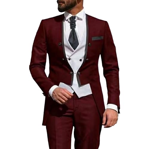 Men's 3 Piece Collarless Prom Dinner Tailcoat Irregular Hem Bridegroom Suit Slim Fit Sport Coat for Wedding