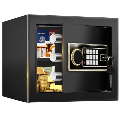 1.4 CUFT Small Fireproof Safe for Home Use, Security Personal Safety Box Fireproof Waterproof with Digital Keypad, Spare keys, Removable Shelf, Medium Safe Lock Box for Money, ID document, Dorm