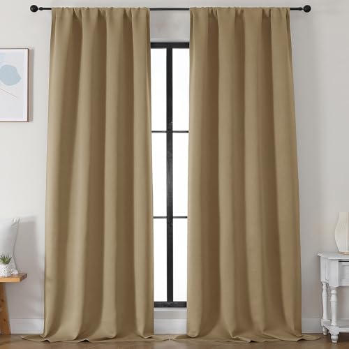 Simplebrand Taupe Blackout Curtains for Bedroom 96 Inches Long 2 Panels, Solid Thermal Insulated, Energy Saving Living Room Window Treatment Curtains Blackout Drapes, W50 x L96 Inch, Taupe