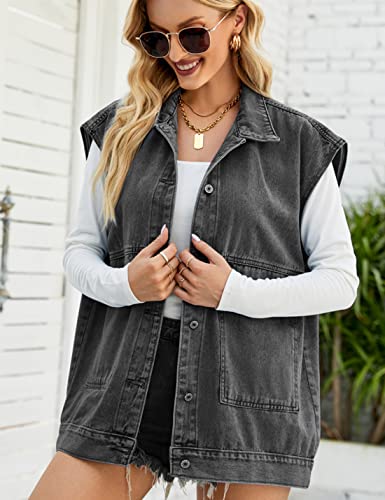 Huaqiao Womens Denim Vest Mid long Jacket Jean Sleeveless Vest with Pockets3
