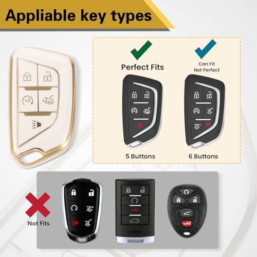 Image of for Cadillac Key Fob Cover with Metal Braided Rope Keychain, Upgraded Soft Case for 2020-Up CT4 CT5 CT6 XTS XT4 XT5 ATS etc.(5 Buttons) Fob Shell (Gold Edge, B1)