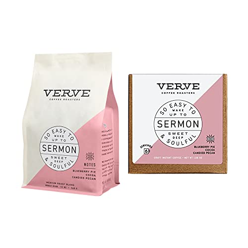 Verve Coffee Roasters Sermon Blend Whole Bend & Instant Coffee Bundle | Medium Roast, Brewed or Espresso, Direct Trade, Resealable Pouch | Enjoy Hot or Cold Brew | Ideal for French Press Verve Coffee Roasters Sermon Blend Whole Bend & Instant Coffee Bundle | Medium Roast, Brewed or Espresso, Direct Trade, Resealable Pouch | Enjoy Hot or Cold Brew | Ideal for French Press
