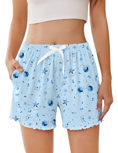 Image of Ekouaer 2 Pack Womens Pajama Shorts 2026 Summer Casual Lounge Sleep Short Ruffle Soft Comfy Pj Bottoms with Pockets