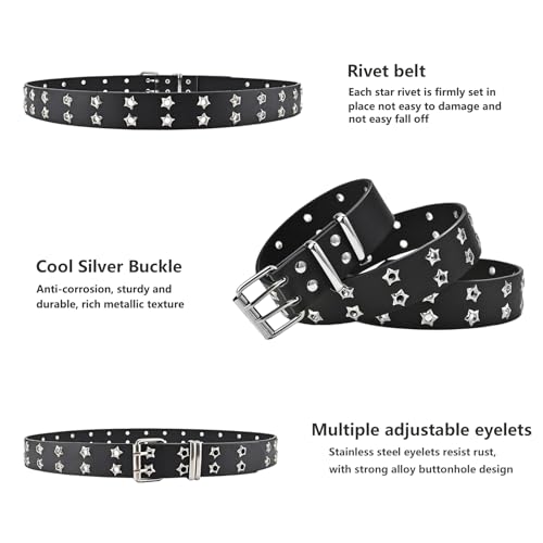 Studded Belt, Y2k Belt Gothic Star Rivet Punk Rock EMO Belts Goth Grunge Accessories for Women Men3