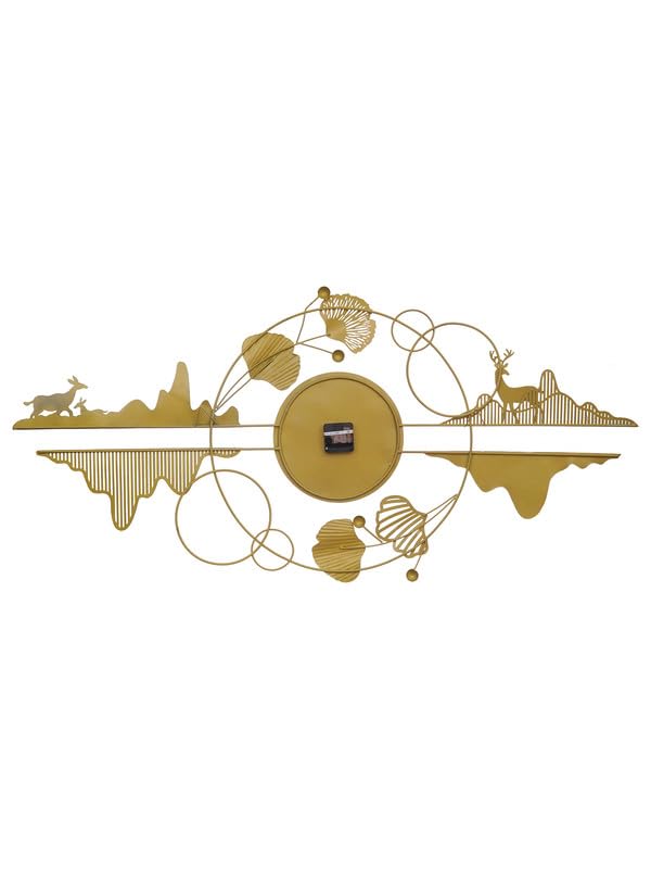 Image of CHRONIKLE Designer Iron Golden and Green Analog English Numerals Wall Hanging Clock for Living Room Bedroom Home Office Timeless Decor (Size: 120 x 2.5 x 56 CM| Weight: 1700 Gram)