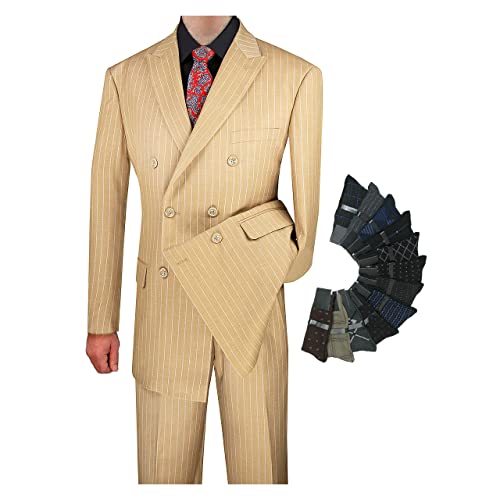 Sharp Luxurious 2pc Men's Double Breasted Pinstripe Suit w/1 Pair of Socks