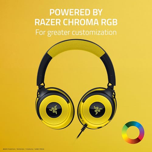 Image of Razer Kraken V4 X Wired Gaming Headset: 40 mm Drivers - Cardioid Mic - Memory Foam Cushions - Chroma RGB Lighting - Type C & Type A Cable - for PC, Mac, PS5, Nintendo Switch - Pokemon Edition