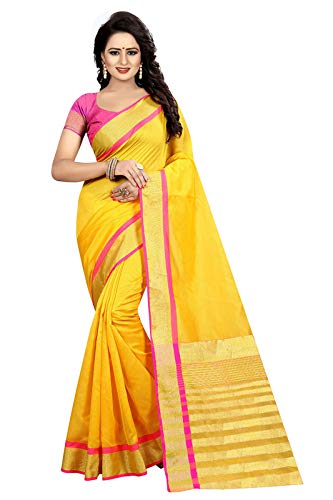 KGF Women's Crepe Saree With Unstitched Blouse Piece, Gold