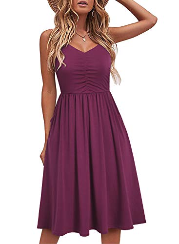 YATHON Casual Dresses for Women Sleeveless Cotton Summer Beach Dress A Line Spaghetti Strap Sundresses with Pockets 2024(M, YT090-Purple)