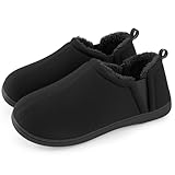 Snug Leaves Men's Faux Wool Slippers Comfy Warm Winter House Shoes with Elastic Gores Dark Black, 12-13 UK