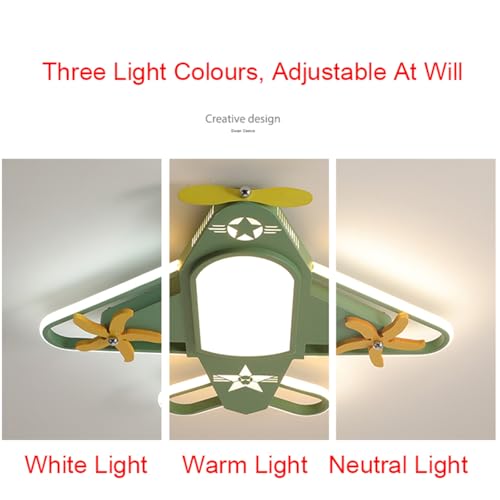 Plafonnier avion LED dimmable vert avec télécommande pour chambre d'enfant