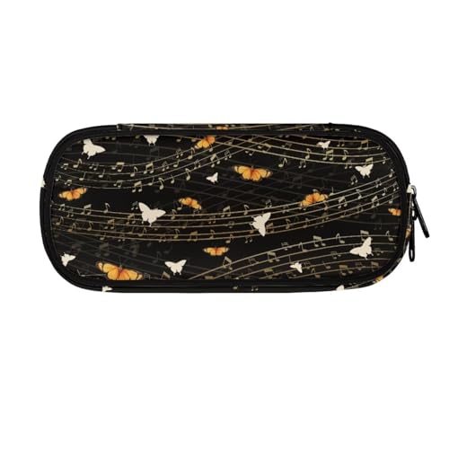 Image of Gold Butterflies Music Notes Print Pen Carrying Case, Large Opening Pencil Case Pencil Box Pen Holder Office Travel Toiletry Carry Pouch
