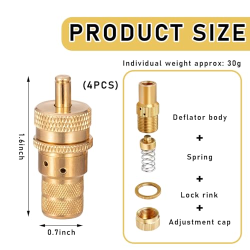 Image of Yourkar 4 PCS Tire Deflator, Adjustable 6-30 PSI Car Tire Deflators Kit, Universal Automatic Air Down Tire Deflator Valve for Vehicles, Motorcycles, Cars, Trucks