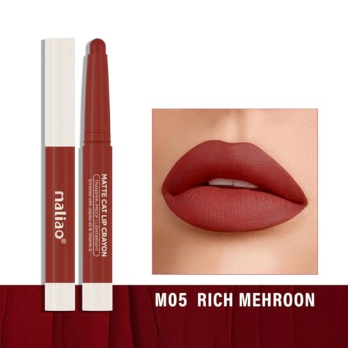 Image of Maliao Matte Cat Lip Crayon: Transfer-Proof & Lightweight (05-RICH MEHROON)