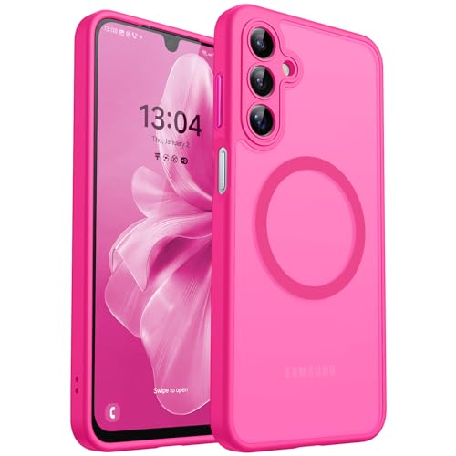 Image of CANSHN Designed for Samsung Galaxy A16-5G Case [Full Camera Protection] [Compatible with Magsafe] Translucent Matte Back Protective Phone Cover, Hot Pink
