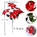 YXYQR 8 Pack Bulk Christmas Artificial Poinsettia Flowers Stem Bouquets Outdoors with 40pcs 8.2 Inch Red Poinsettia Flowers Heads for Christmas Tree, Xmas Garland, Vase, Window Box, Porch Decorations