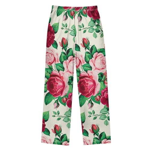 J JOYSAY Blooming Roses Foliage Ivory Pajamas Pants Soft Long Pajama Bottoms Lounge Sleep Pants Size S-XL2